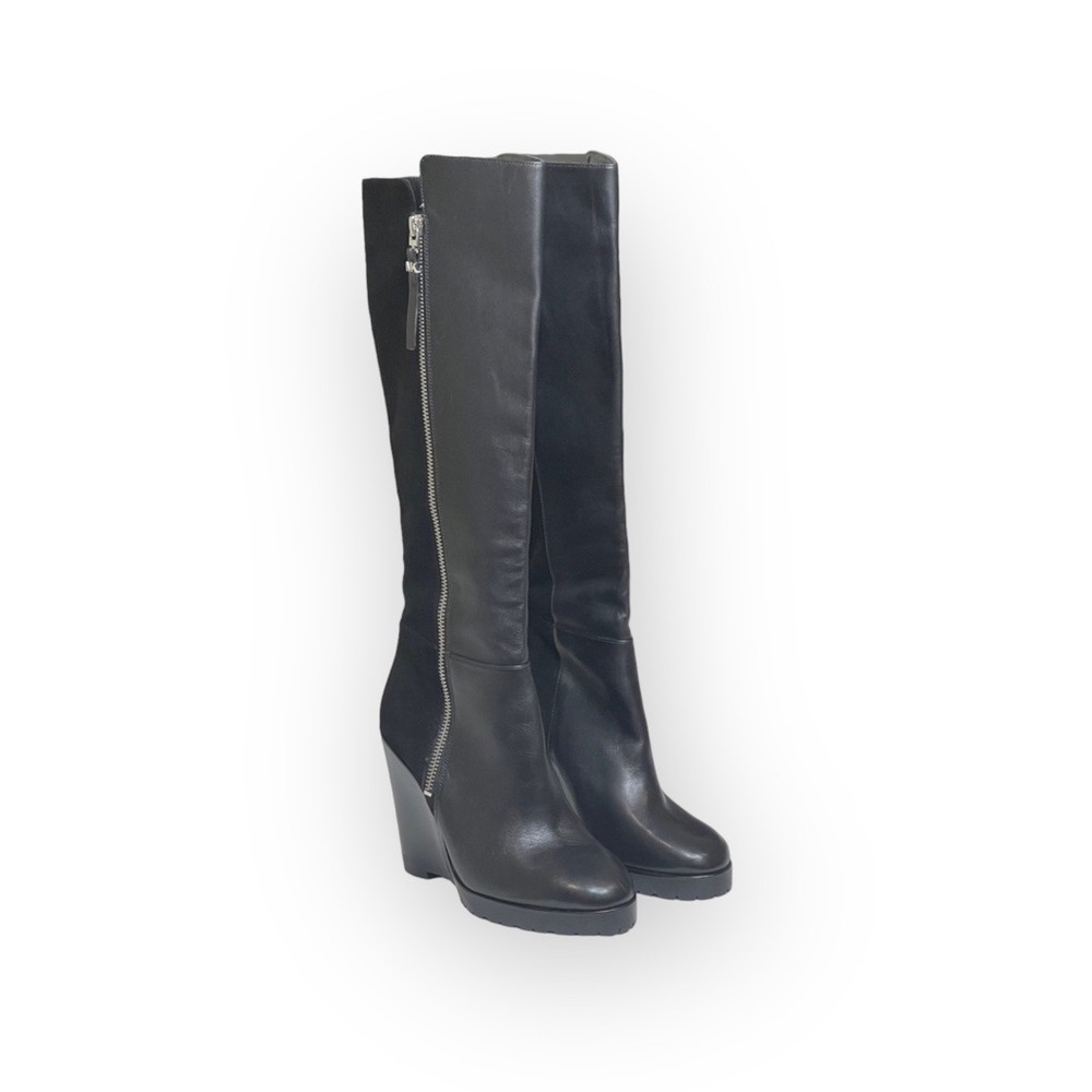 new Michael Kors ❃ High Tall Suede + Leather Wedge Heel Boot ❃ Black ❃ 5.5M 35.5 - Picture 8 of 16
